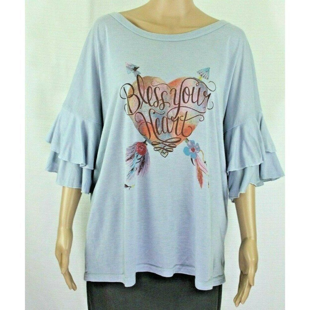 Bless your Heart t-shirt XL blue Ruffle shirt Sleeve